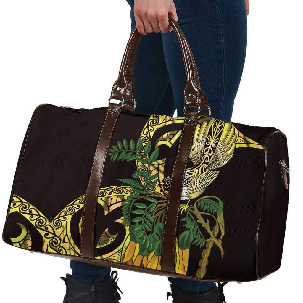 Yellow New Zealand Kowhai And Piwakawaka Travel Bag Maori Ngaru Paua Shell LT14 - Polynesian Pride