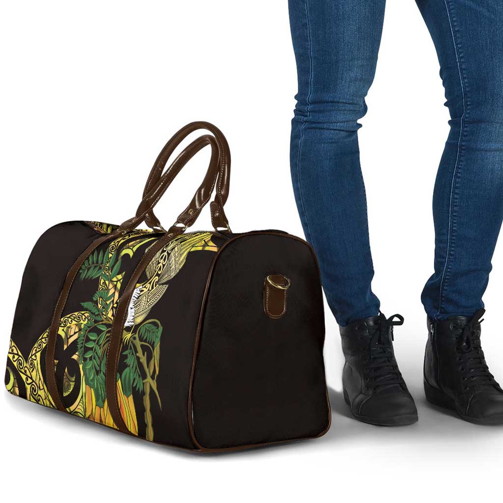 Yellow New Zealand Kowhai And Piwakawaka Travel Bag Maori Ngaru Paua Shell LT14 - Polynesian Pride