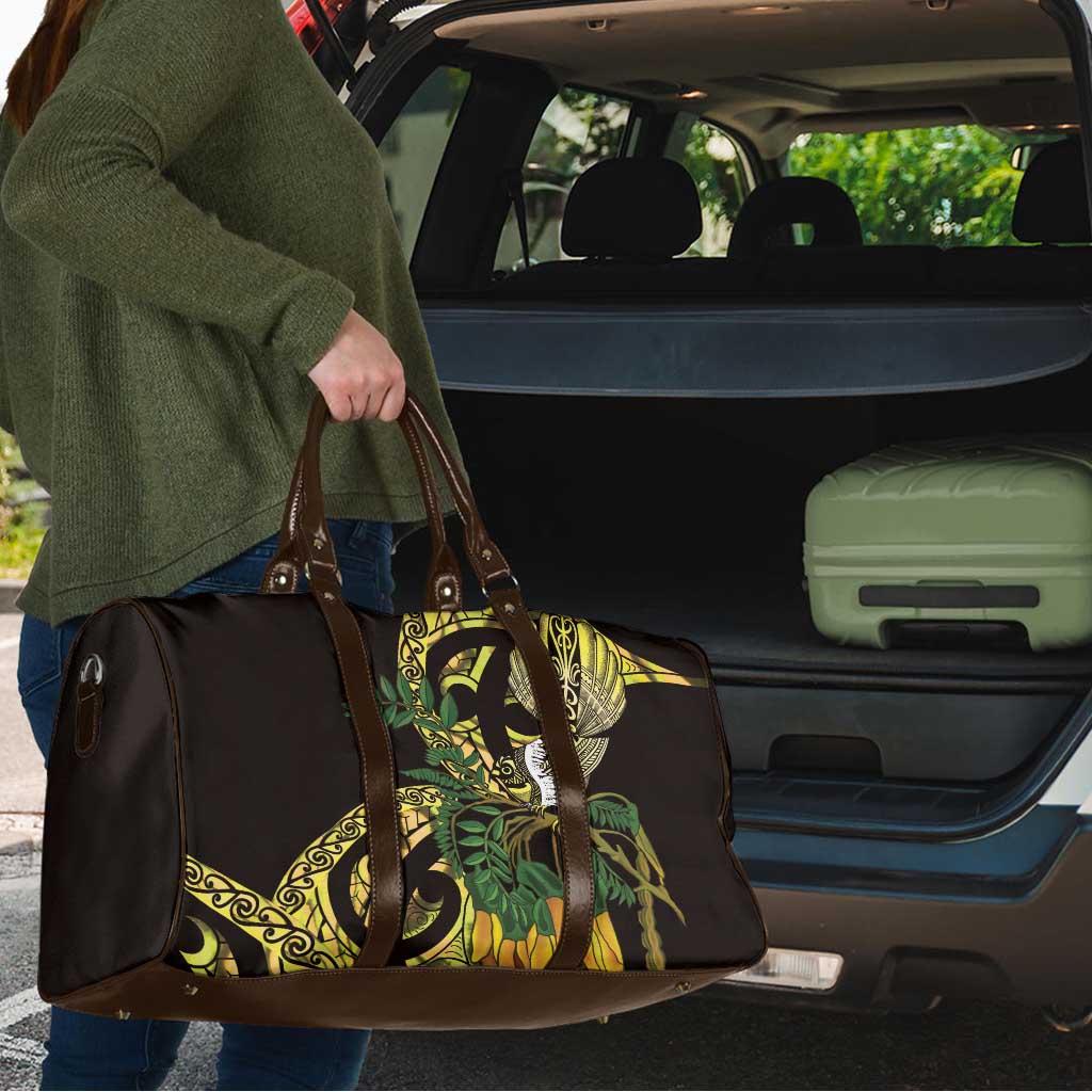 Yellow New Zealand Kowhai And Piwakawaka Travel Bag Maori Ngaru Paua Shell LT14 - Polynesian Pride