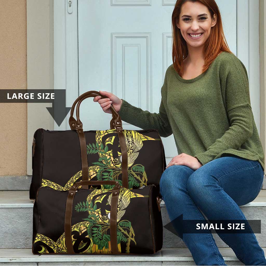 Yellow New Zealand Kowhai And Piwakawaka Travel Bag Maori Ngaru Paua Shell LT14 - Polynesian Pride
