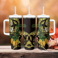 Yellow New Zealand Kowhai And Piwakawaka Tumbler With Handle Maori Ngaru Paua Shell LT14 - Polynesian Pride