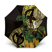 Yellow New Zealand Kowhai And Piwakawaka Umbrella Maori Ngaru Paua Shell LT14 One Size Folded 11.42 inch Opened Diameter 37.4 inch Yellow - Polynesian Pride