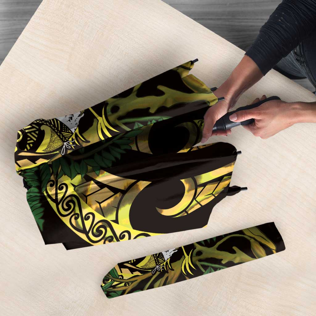 Yellow New Zealand Kowhai And Piwakawaka Umbrella Maori Ngaru Paua Shell LT14 - Polynesian Pride