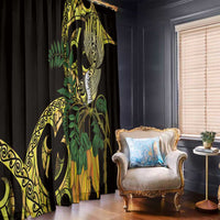 Yellow New Zealand Kowhai And Piwakawaka Window Curtain Maori Ngaru Paua Shell LT14 - Polynesian Pride