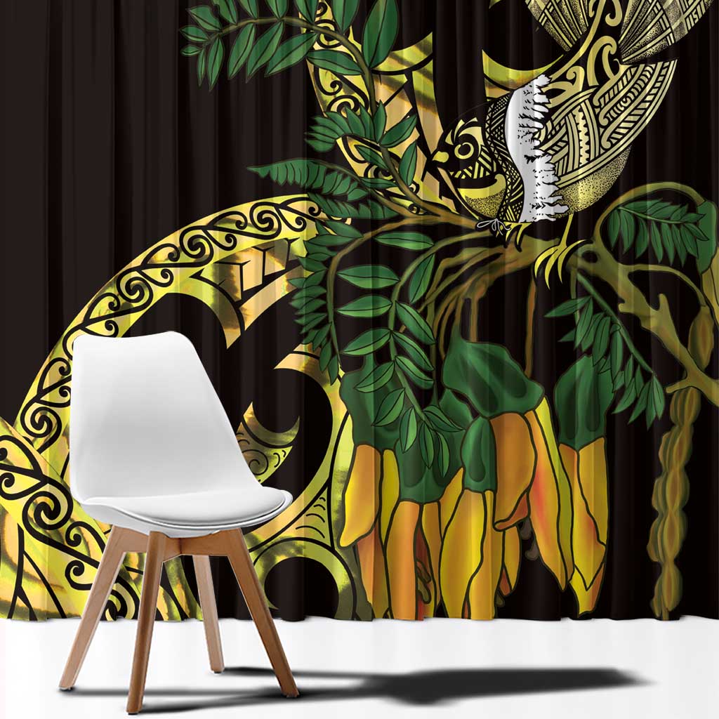 Yellow New Zealand Kowhai And Piwakawaka Window Curtain Maori Ngaru Paua Shell LT14 - Polynesian Pride