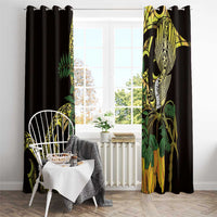 Yellow New Zealand Kowhai And Piwakawaka Window Curtain Maori Ngaru Paua Shell LT14 - Polynesian Pride