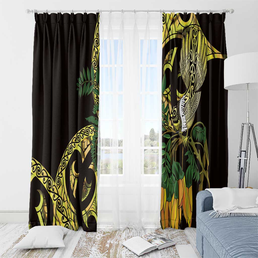 Yellow New Zealand Kowhai And Piwakawaka Window Curtain Maori Ngaru Paua Shell LT14 - Polynesian Pride