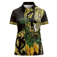 Yellow New Zealand Kowhai And Piwakawaka Women Polo Shirt Maori Ngaru Paua Shell LT14 Female Yellow - Polynesian Pride