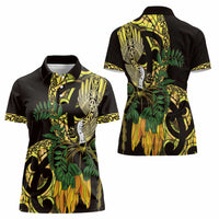 Yellow New Zealand Kowhai And Piwakawaka Women Polo Shirt Maori Ngaru Paua Shell LT14 - Polynesian Pride