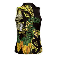 Yellow New Zealand Kowhai And Piwakawaka Women Sleeveless Polo Shirt Maori Ngaru Paua Shell LT14 - Polynesian Pride