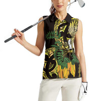 Yellow New Zealand Kowhai And Piwakawaka Women Sleeveless Polo Shirt Maori Ngaru Paua Shell LT14 - Polynesian Pride