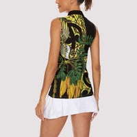 Yellow New Zealand Kowhai And Piwakawaka Women Sleeveless Polo Shirt Maori Ngaru Paua Shell LT14 - Polynesian Pride
