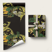 Yellow New Zealand Kowhai And Piwakawaka Wrapping Paper Maori Ngaru Paua Shell LT14 58" × 23" Yellow - Polynesian Pride