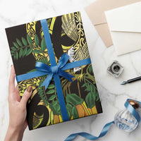 Yellow New Zealand Kowhai And Piwakawaka Wrapping Paper Maori Ngaru Paua Shell LT14 - Polynesian Pride