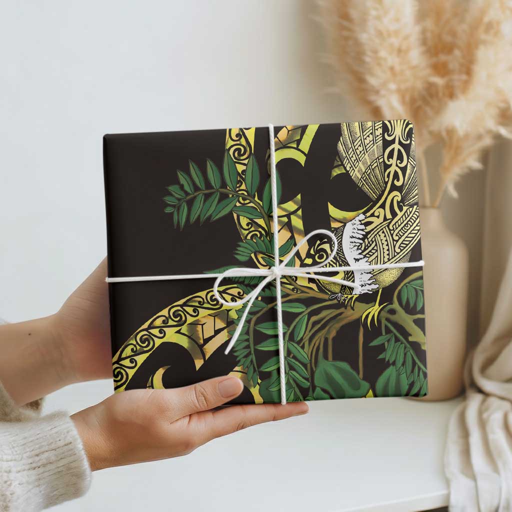 Yellow New Zealand Kowhai And Piwakawaka Wrapping Paper Maori Ngaru Paua Shell LT14 - Polynesian Pride