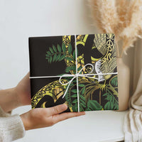 Yellow New Zealand Kowhai And Piwakawaka Wrapping Paper Maori Ngaru Paua Shell LT14 - Polynesian Pride