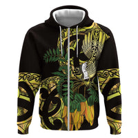 Yellow New Zealand Kowhai And Piwakawaka Zip Hoodie Maori Ngaru Paua Shell LT14 Zip Hoodie Yellow - Polynesian Pride
