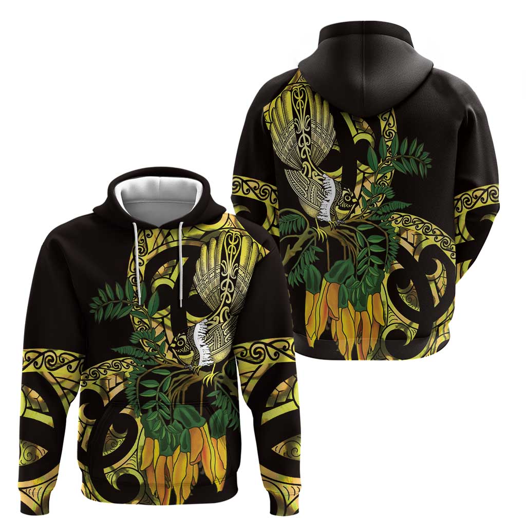 Yellow New Zealand Kowhai And Piwakawaka Zip Hoodie Maori Ngaru Paua Shell LT14 - Polynesian Pride