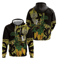 Yellow New Zealand Kowhai And Piwakawaka Zip Hoodie Maori Ngaru Paua Shell LT14 - Polynesian Pride