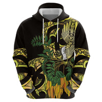 Yellow New Zealand Kowhai And Piwakawaka Zip Hoodie Maori Ngaru Paua Shell LT14 - Polynesian Pride