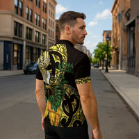 Yellow New Zealand Kowhai And Piwakawaka Zipper Polo Shirt Maori Ngaru Paua Shell LT14 - Polynesian Pride