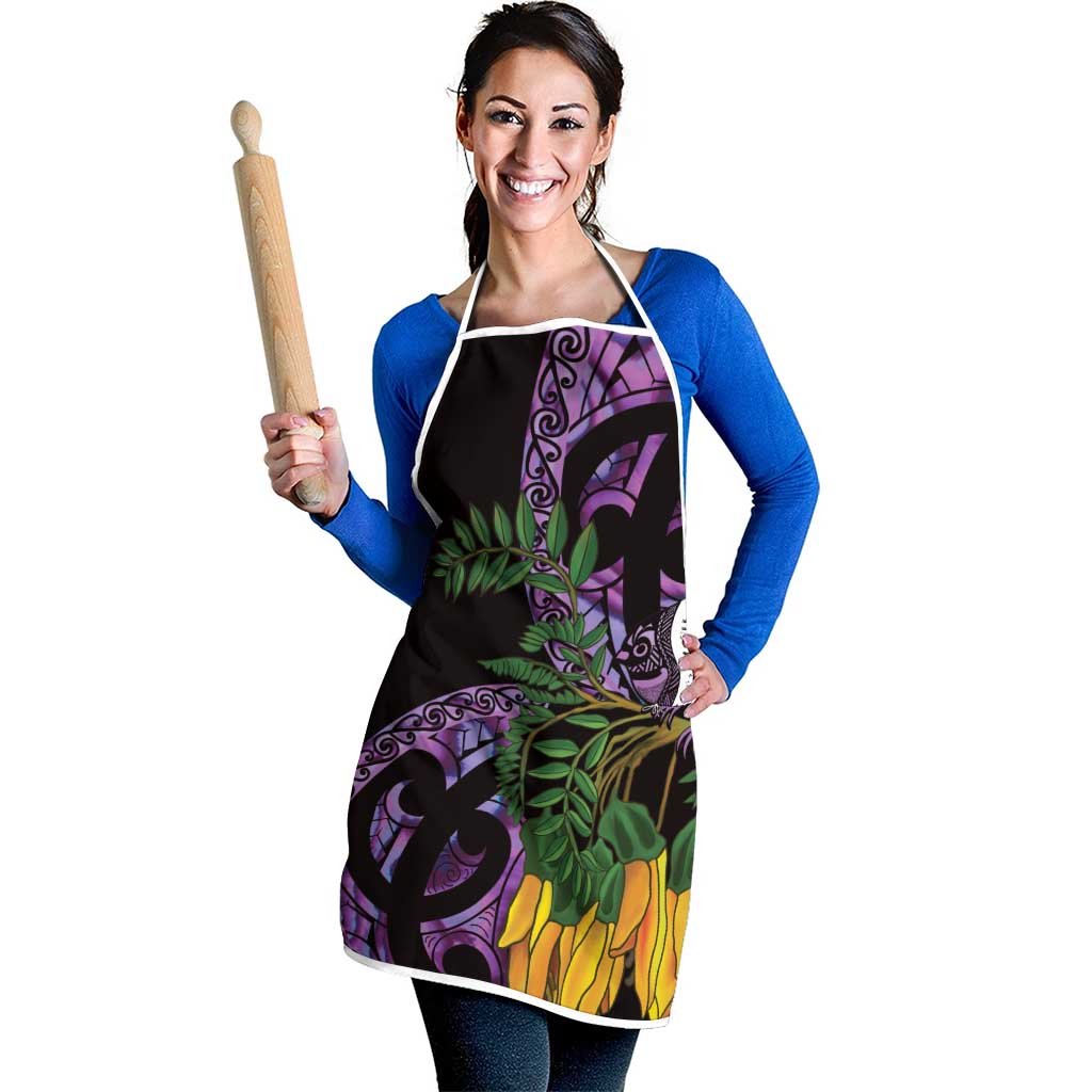 Purple New Zealand Kowhai And Piwakawaka Apron Maori Ngaru Paua Shell LT14 - Polynesian Pride