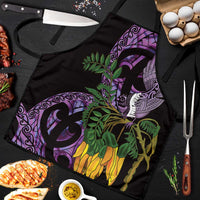 Purple New Zealand Kowhai And Piwakawaka Apron Maori Ngaru Paua Shell LT14 Purple - Polynesian Pride