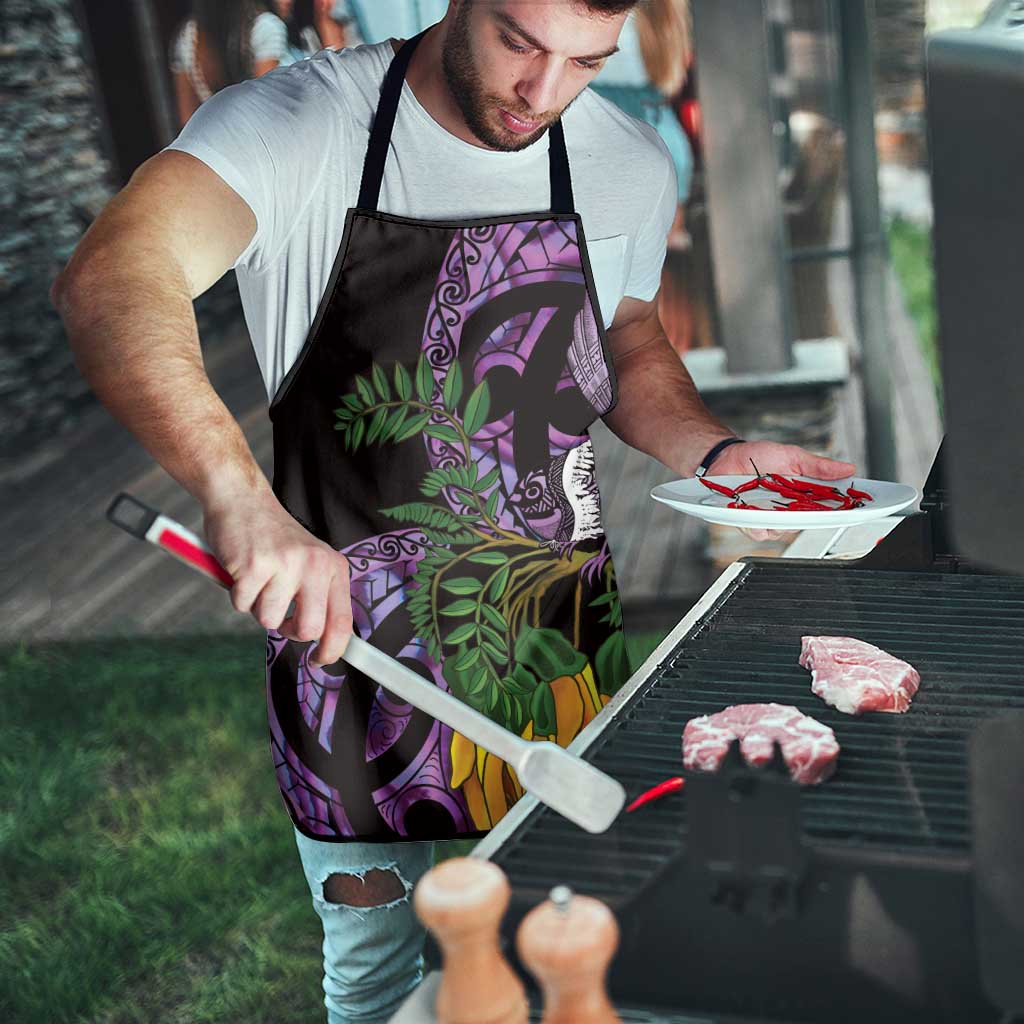 Purple New Zealand Kowhai And Piwakawaka Apron Maori Ngaru Paua Shell LT14 - Polynesian Pride