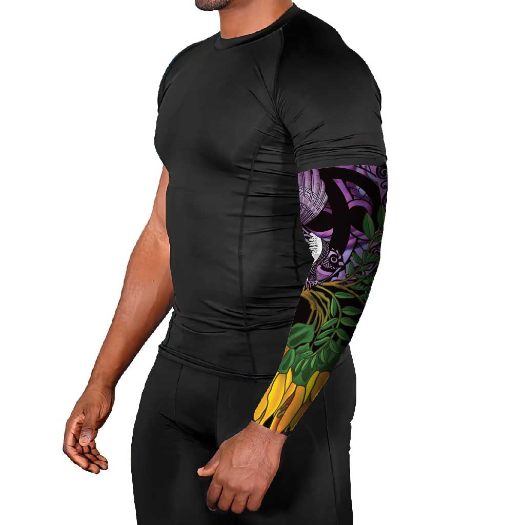 Purple New Zealand Kowhai And Piwakawaka Arm Sleeves Maori Ngaru Paua Shell LT14 - Polynesian Pride