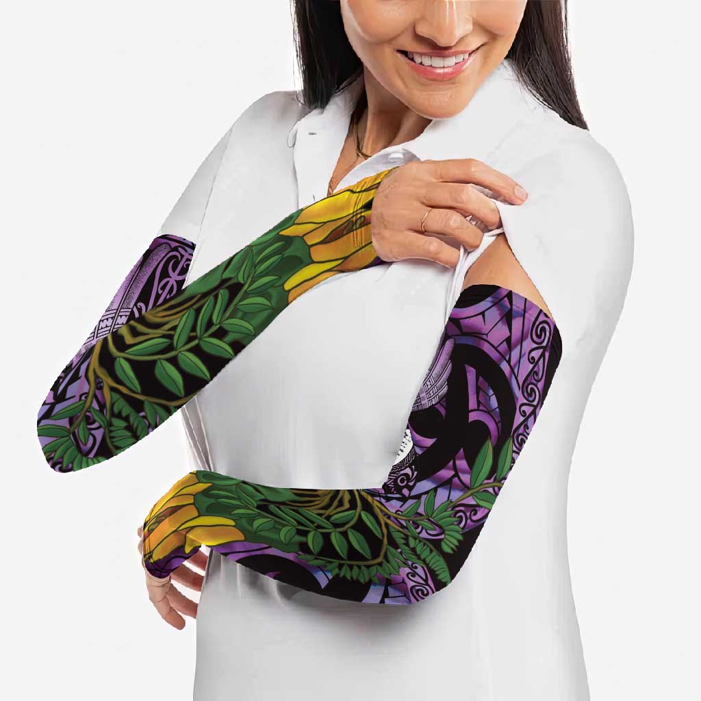 Purple New Zealand Kowhai And Piwakawaka Arm Sleeves Maori Ngaru Paua Shell LT14 - Polynesian Pride