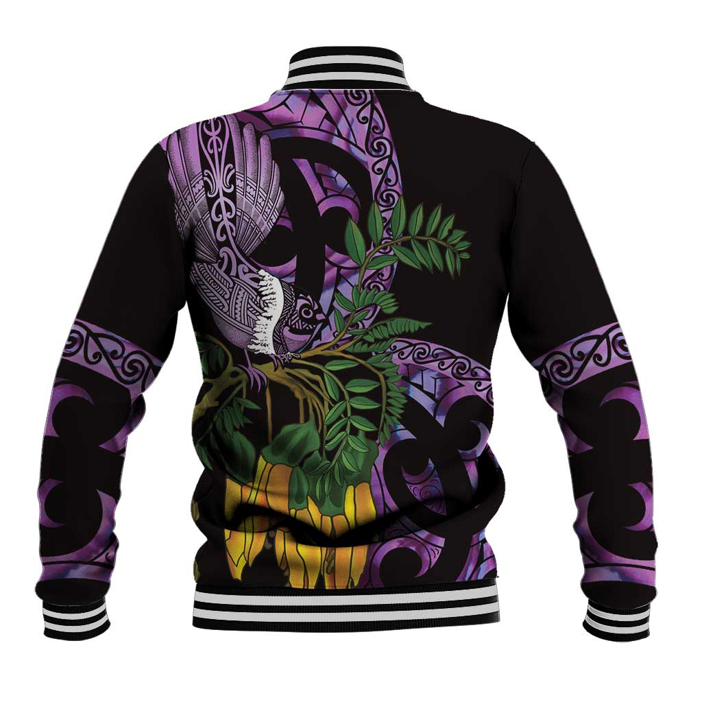 Purple New Zealand Kowhai And Piwakawaka Baseball Jacket Maori Ngaru Paua Shell LT14 - Polynesian Pride