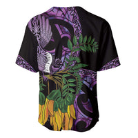 Purple New Zealand Kowhai And Piwakawaka Baseball Jersey Maori Ngaru Paua Shell LT14 - Polynesian Pride