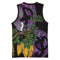 Purple New Zealand Kowhai And Piwakawaka Basketball Jersey Maori Ngaru Paua Shell LT14 - Polynesian Pride