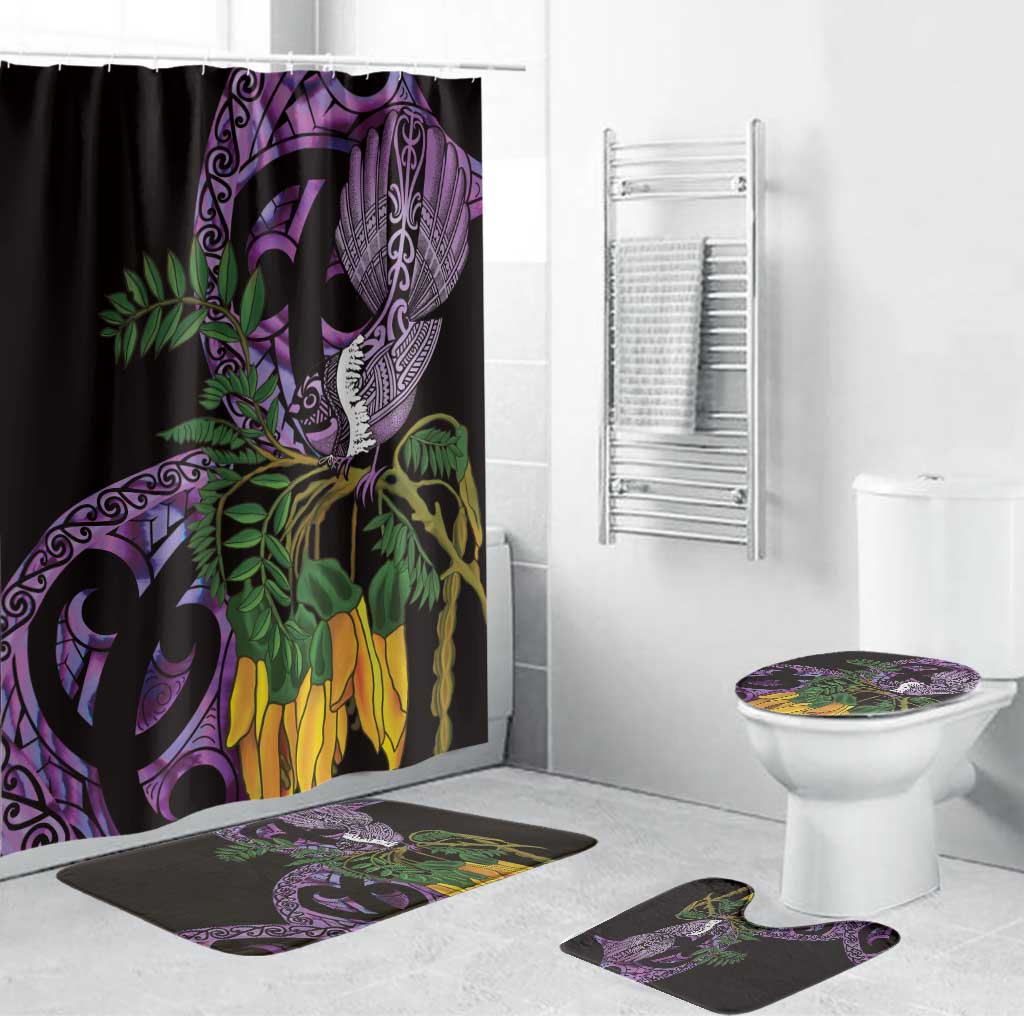 Purple New Zealand Kowhai And Piwakawaka Bathroom Set Maori Ngaru Paua Shell LT14 Bathroom Set (4 pcs) Purple - Polynesian Pride