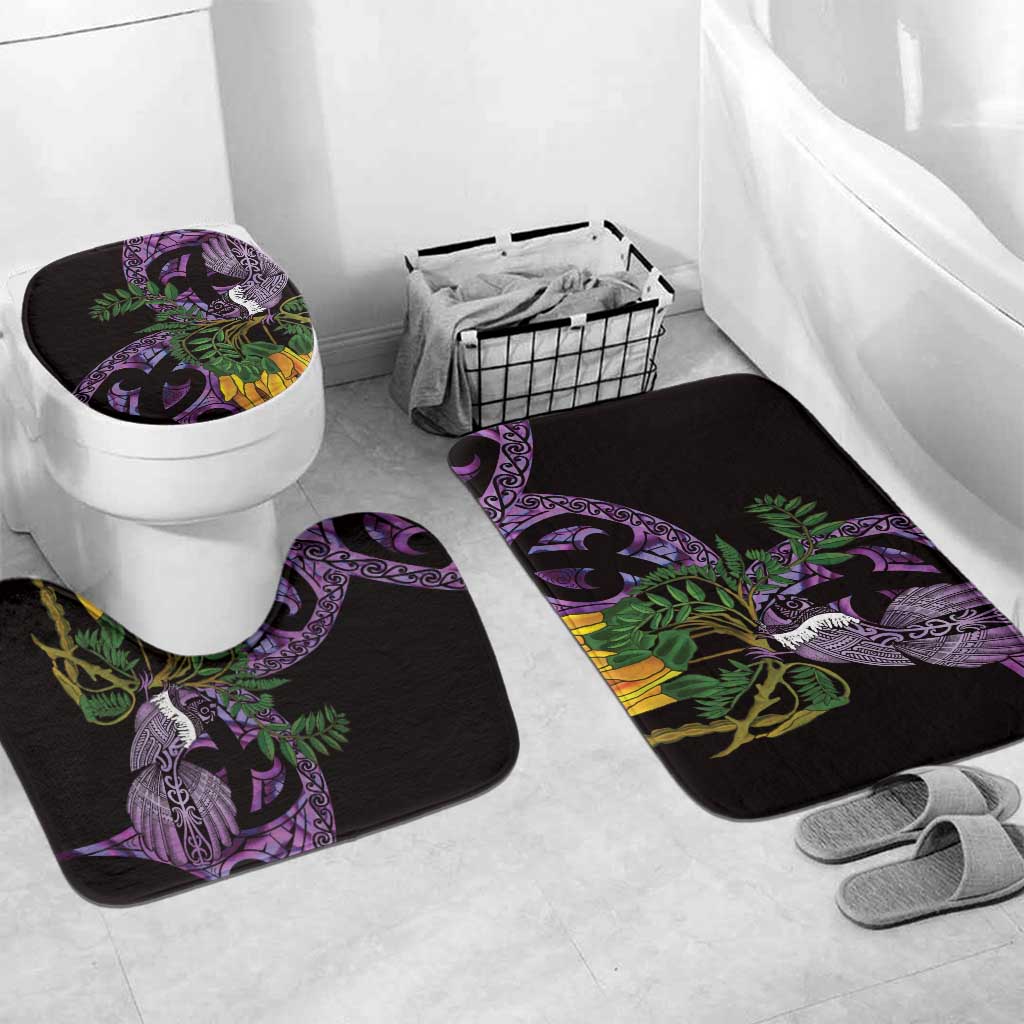 Purple New Zealand Kowhai And Piwakawaka Bathroom Set Maori Ngaru Paua Shell LT14 Mat Set Only (3 pcs) One Size Purple - Polynesian Pride