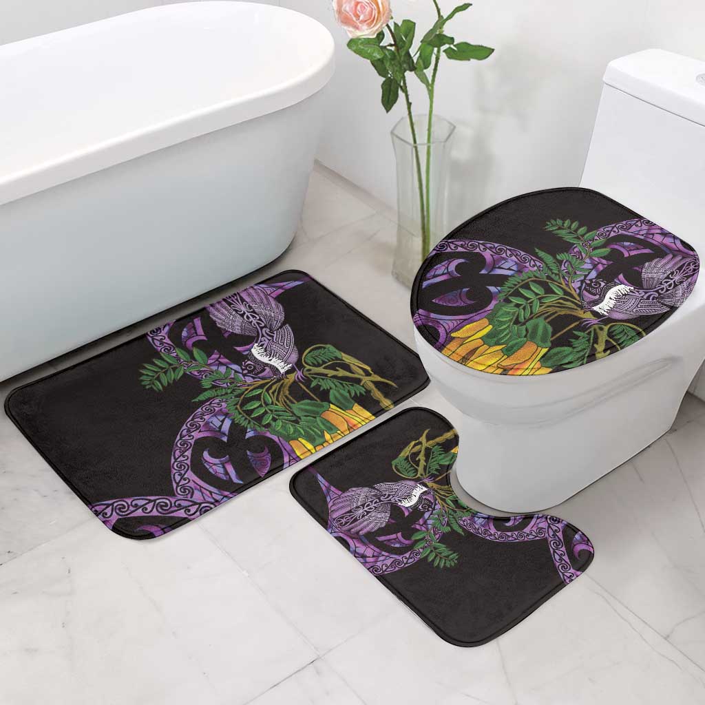 Purple New Zealand Kowhai And Piwakawaka Bathroom Set Maori Ngaru Paua Shell LT14 - Polynesian Pride