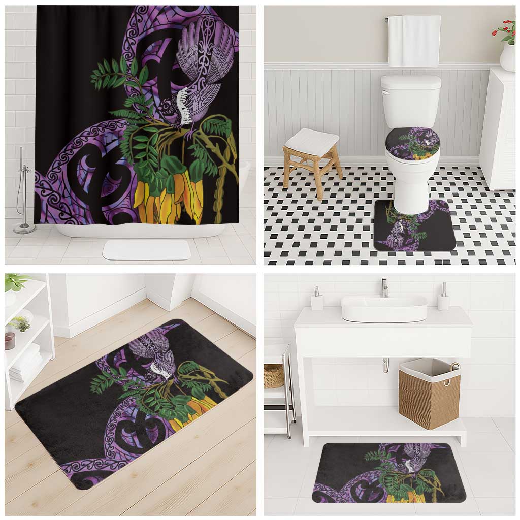 Purple New Zealand Kowhai And Piwakawaka Bathroom Set Maori Ngaru Paua Shell LT14 - Polynesian Pride