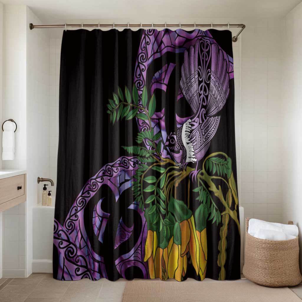 Purple New Zealand Kowhai And Piwakawaka Bathroom Set Maori Ngaru Paua Shell LT14 Shower Curtain Only Purple - Polynesian Pride