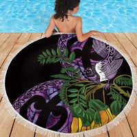 Purple New Zealand Kowhai And Piwakawaka Beach Blanket Maori Ngaru Paua Shell LT14 - Polynesian Pride