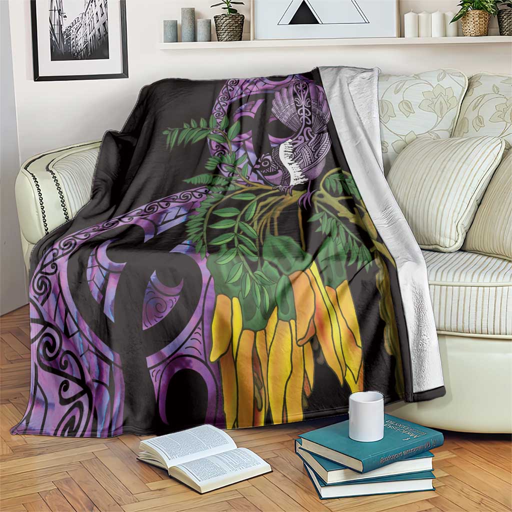 Purple New Zealand Kowhai And Piwakawaka Blanket Maori Ngaru Paua Shell LT14 Purple - Polynesian Pride