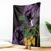 Purple New Zealand Kowhai And Piwakawaka Blanket Maori Ngaru Paua Shell LT14 - Polynesian Pride