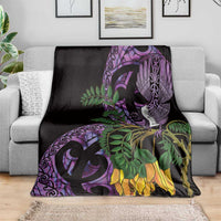 Purple New Zealand Kowhai And Piwakawaka Blanket Maori Ngaru Paua Shell LT14 - Polynesian Pride