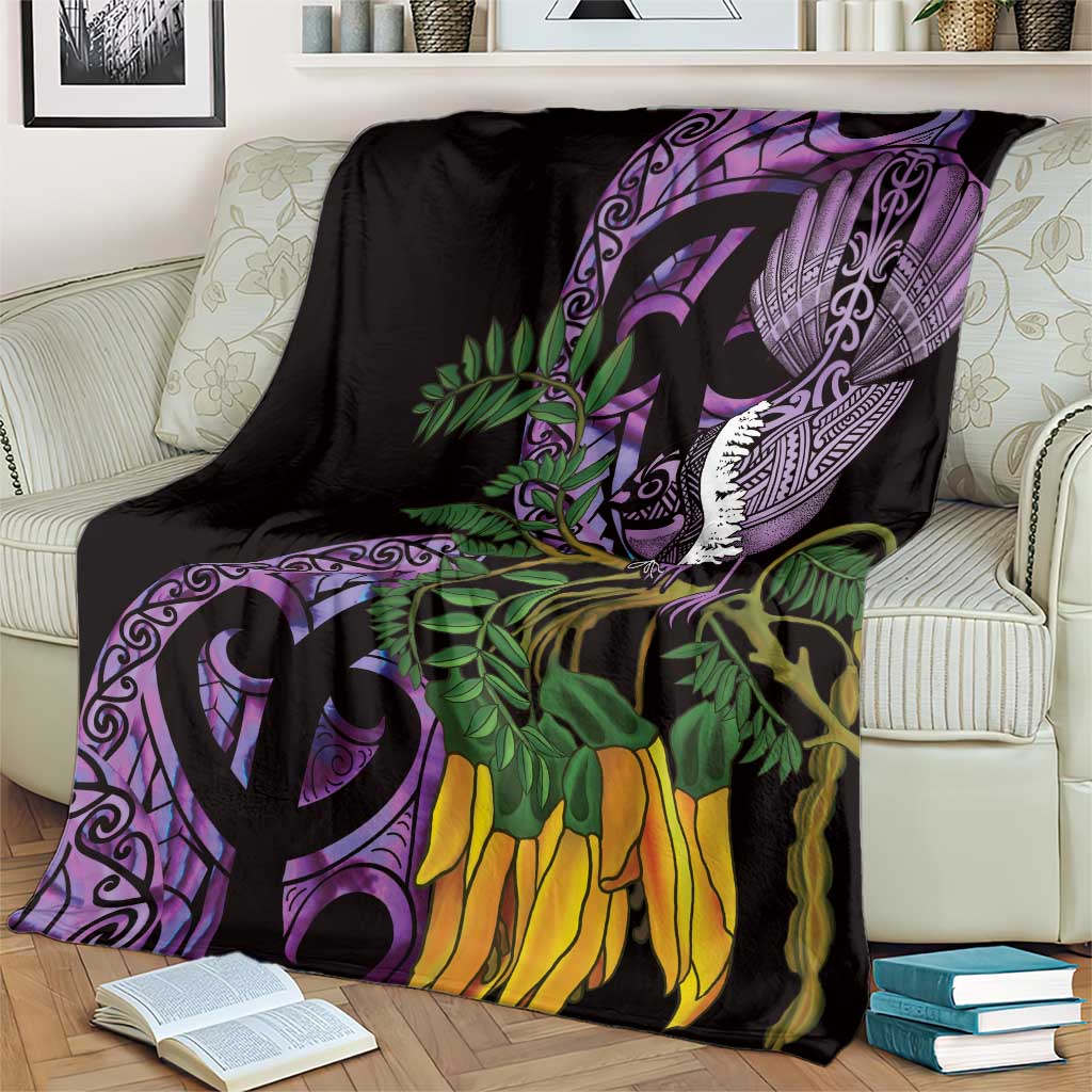 Purple New Zealand Kowhai And Piwakawaka Blanket Maori Ngaru Paua Shell LT14 - Polynesian Pride