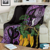 Purple New Zealand Kowhai And Piwakawaka Blanket Maori Ngaru Paua Shell LT14 - Polynesian Pride