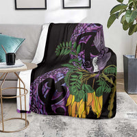 Purple New Zealand Kowhai And Piwakawaka Blanket Maori Ngaru Paua Shell LT14 - Polynesian Pride