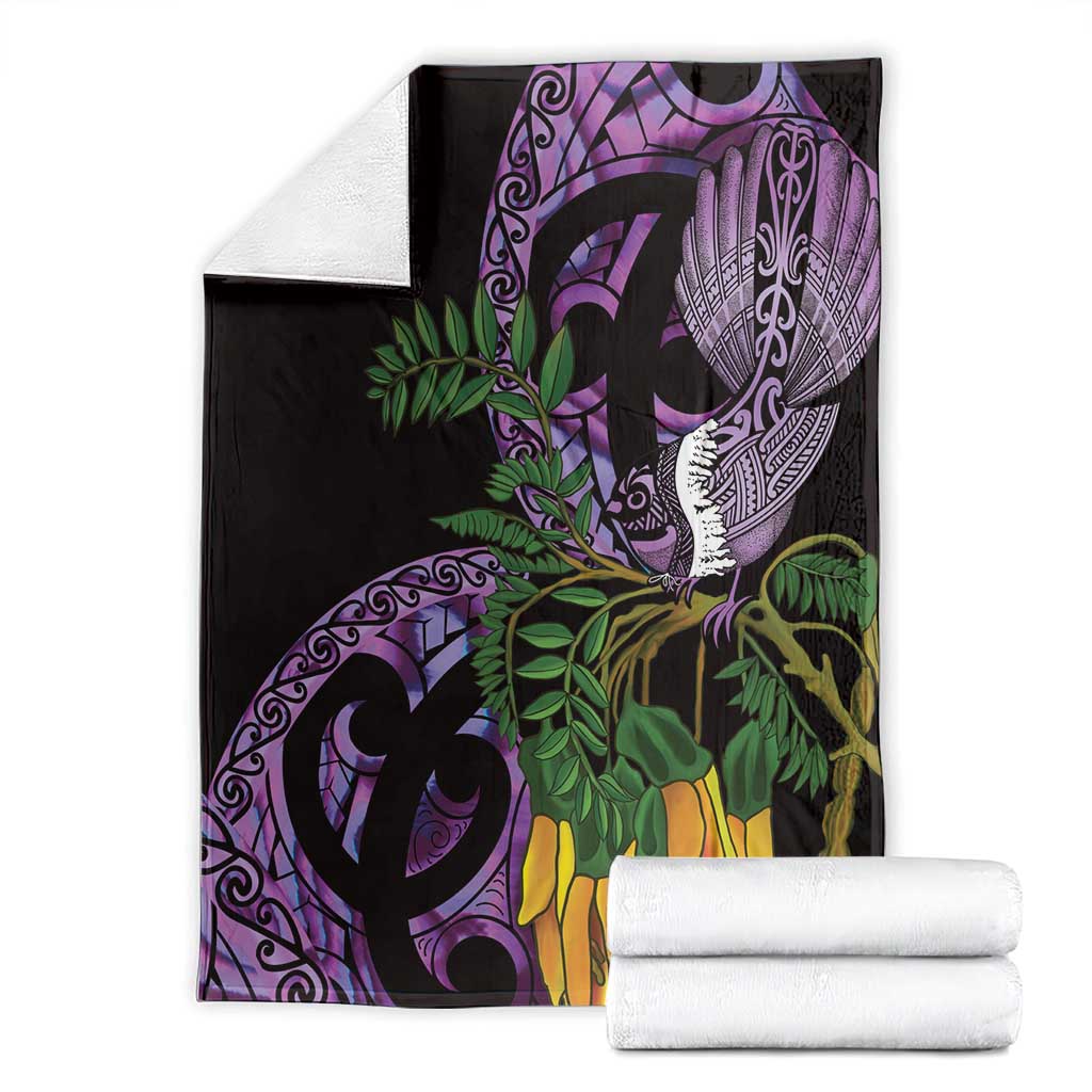 Purple New Zealand Kowhai And Piwakawaka Blanket Maori Ngaru Paua Shell LT14 - Polynesian Pride