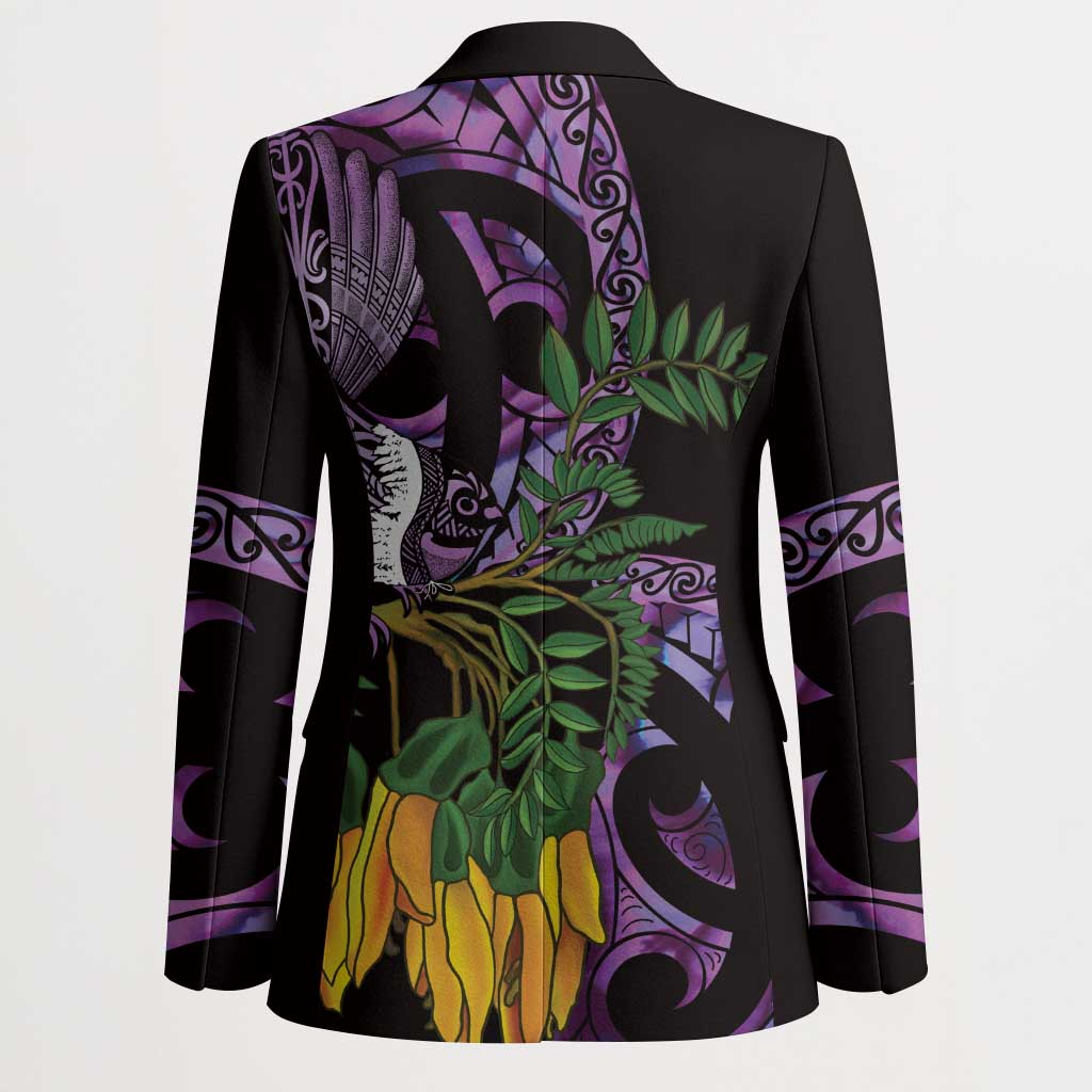 Purple New Zealand Kowhai And Piwakawaka Blazer Maori Ngaru Paua Shell LT14 - Polynesian Pride
