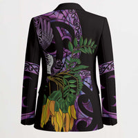 Purple New Zealand Kowhai And Piwakawaka Blazer Maori Ngaru Paua Shell LT14 - Polynesian Pride