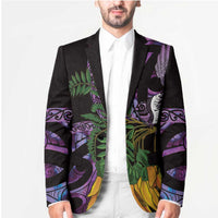 Purple New Zealand Kowhai And Piwakawaka Blazer Maori Ngaru Paua Shell LT14 - Polynesian Pride