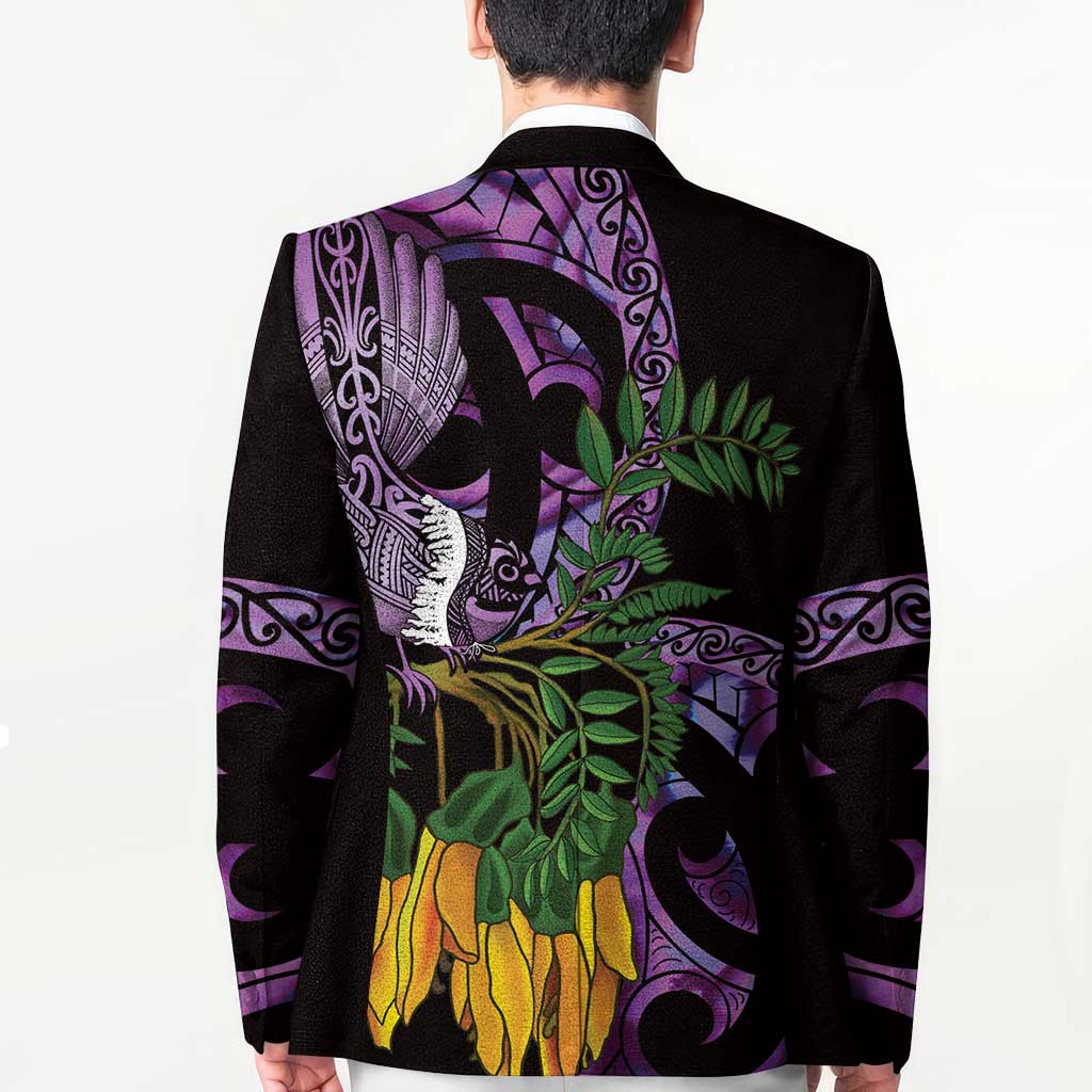 Purple New Zealand Kowhai And Piwakawaka Blazer Maori Ngaru Paua Shell LT14 - Polynesian Pride
